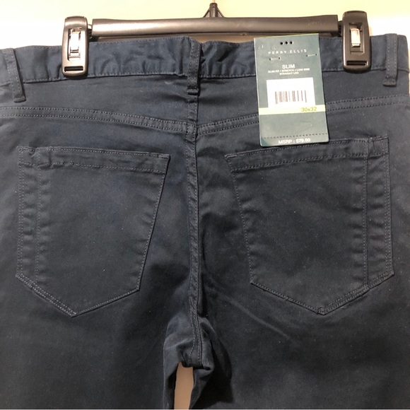 Perry Ellis Pants Men 32x30 Dark Sapphire Stretch Straight Fit Slim Casual - Picture 6 of 8
